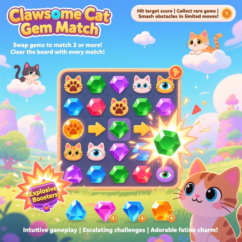 Clawsome Cat Gem Match